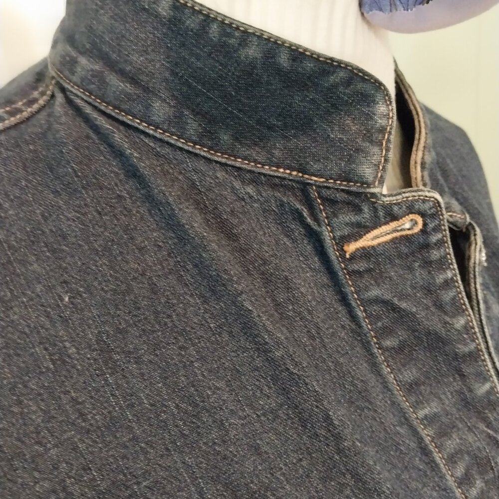 3548 Size XL Upcycled Lands End Jean Jacket Tunic with Crochet Embellishments. - Picture 8 of 9